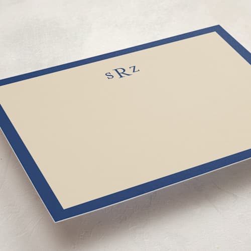 This is a navy personalized stationery thank you cards with standard by Ani Somi called theodore printing on signature in 5x7