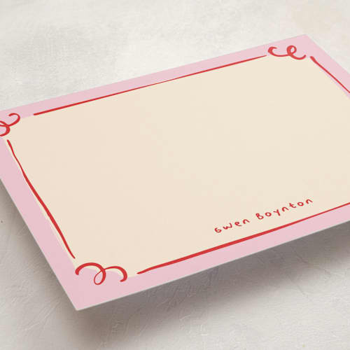This is a candy personalized stationery thank you cards with standard by Anastasia Makarova called curly corners printing on signature in 5x7