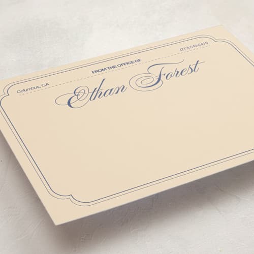 This is a cream personalized stationery thank you cards with standard by Abby Fabrizio called from the office vintage printing on signature in 5x7
