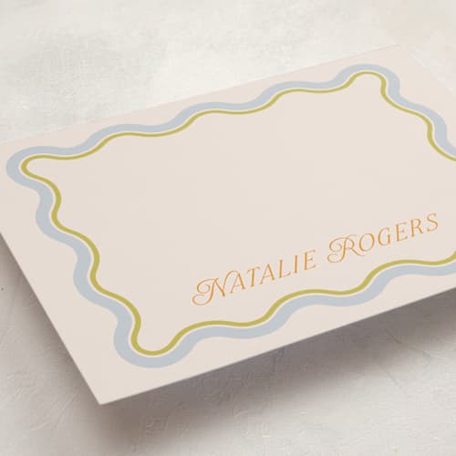 This is a lemongrass personalized stationery thank you cards with standard by Everett Paper Goods called squiggled printing on signature in 5x7