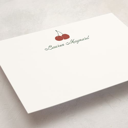 This is a cherry personalized stationery thank you cards with standard by Inkblot Design called cheery cherry printing on signature in 5x7