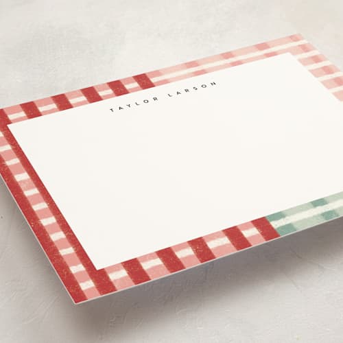 This is a poinsettia personalized stationery thank you cards with standard by Emily Sabol Goss called drawn plaid printing on signature in 5x7