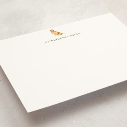 This is a clover personalized stationery thank you cards with standard by Sarah Knight called golden retriever printing on signature in 5x7