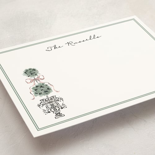 This is a forest personalized stationery thank you cards with standard by Jackie Crawford called hand illustrated topiary printing on signature in 5x7