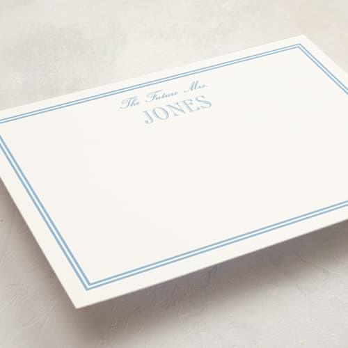 This is a sky blue personalized stationery thank you cards with standard by Megan Davis called cheseapeake printing on signature in 5x7