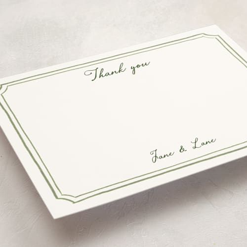 This is a moss personalized stationery thank you cards with standard by Cass Loh called handwritten printing on signature in 5x7
