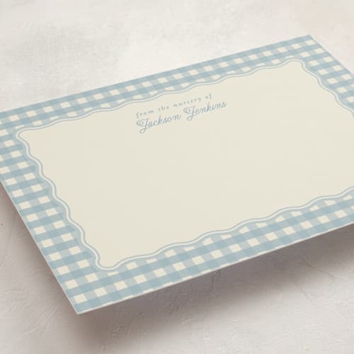 This is a pond personalized stationery thank you cards with standard by Brianne Larsen called scalloped gingham printing on signature in 5x7