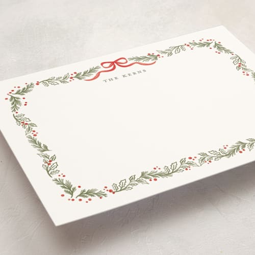 This is a stocking personalized stationery thank you cards with standard by Creo Study called holiday botanical border printing on signature in 5x7