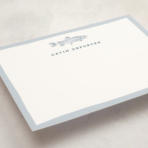 This is a river personalized stationery thank you cards with standard by Erin German called fishy printing on signature in 5x7