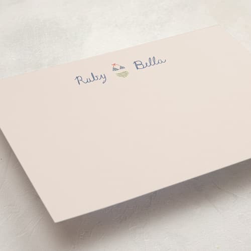 This is a denim personalized stationery thank you cards with standard by Aviva Atri called tini bikini printing on signature in 5x7