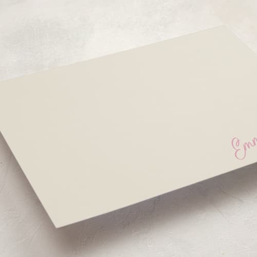 This is a vanilla personalized stationery thank you cards with standard by Beth Vassalo called sweet script corner printing on signature in 5x7