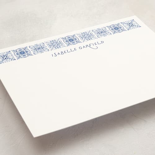 This is a sea personalized stationery thank you cards with standard by Laura Bolter called santorini tiles printing on signature in 5x7