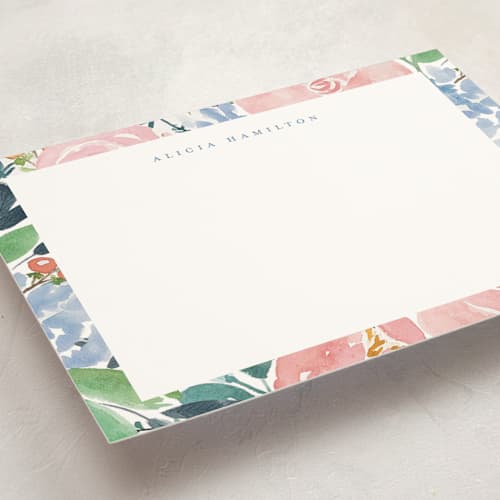 This is a rose personalized stationery thank you cards with standard by Elizabeth Bishop called in the garden printing on signature in 5x7