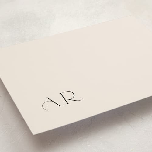 This is a champagne personalized stationery thank you cards with standard by Lori Wemple called monogram printing on signature in 5x7