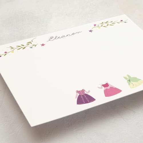 This is a silk personalized stationery thank you cards with standard by JeAnna Casper called princess party printing on signature in 5x7