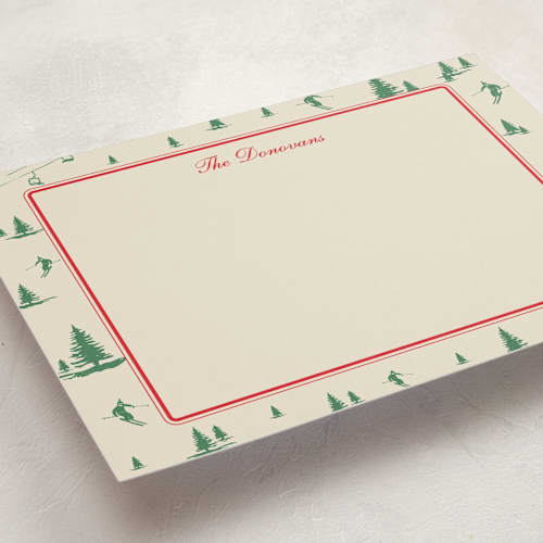This is a sage personalized stationery thank you cards with standard by Jen Ramsey called ski time printing on signature in 5x7
