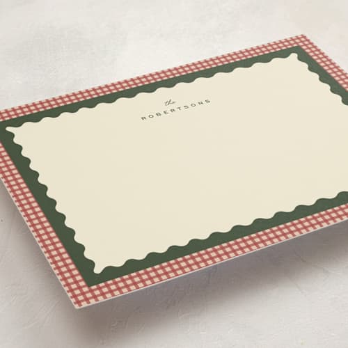 This is a cranberry personalized stationery thank you cards with standard by Ellen Schlegelmilch called gingham layers printing on signature in 5x7
