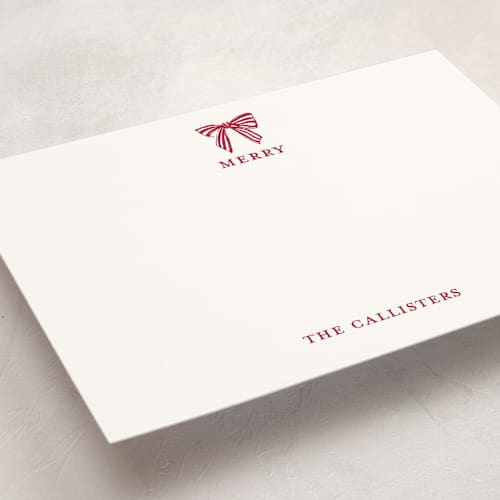 This is a candy cane personalized stationery thank you cards with standard by Mere Paper called stamped with a bow printing on signature in 5x7
