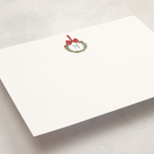 This is a wreath personalized stationery thank you cards with standard by Petra Kern called winter monogram printing on signature in 5x7
