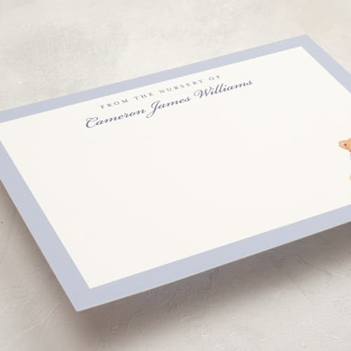 This is a cornflower personalized stationery thank you cards with standard by Sarah Knight called plaid bear printing on signature in 5x7