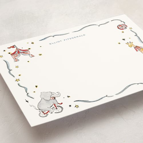 This is a sky personalized stationery thank you cards with standard by Pati Cascino called circus printing on signature in 5x7