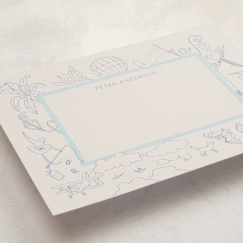 This is a navy personalized stationery thank you cards with standard by Paloma Morand Monteil called my fantastic world suite printing on signature in 5x7