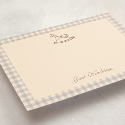 This is a honey personalized stationery thank you cards with standard by Teju Reval called horse printing on signature in 5x7