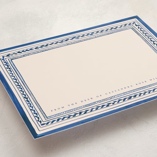 This is a powder personalized stationery thank you cards with standard by Teju Reval called vintage border printing on signature in 5x7