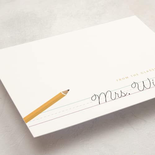 This is a sunflower personalized stationery thank you cards with standard by Poised Avenue called classroom notes printing on signature in 5x7