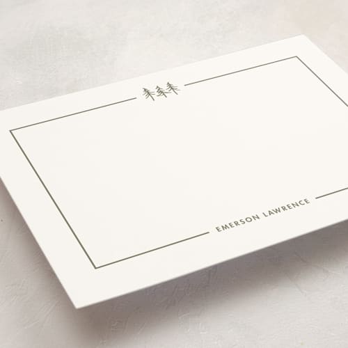 This is a ponderosa personalized stationery thank you cards with standard by Townsend Majors called three pines printing on signature in 5x7