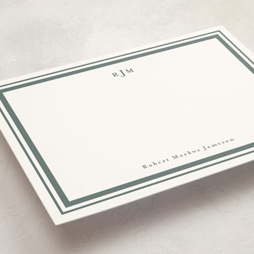 This is a vetiver personalized stationery thank you cards with standard by Tamara Hilje called elegant border printing on signature in 5x7