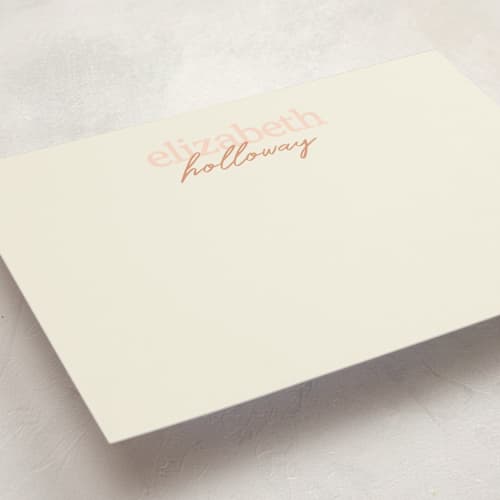 This is a salmon personalized stationery thank you cards with standard by Ellen Schlegelmilch called stacked names printing on signature in 5x7