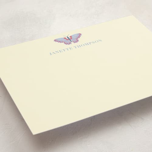 This is a periwinkle personalized stationery thank you cards with standard by IGGI called butterfly notecard printing on signature in 5x7