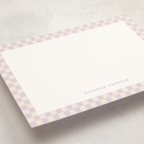 This is a lilac personalized stationery thank you cards with standard by Megan Cash called checks printing on signature in 5x7
