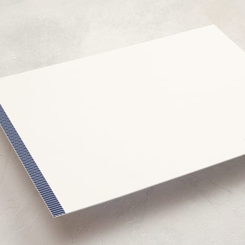 This is a navy personalized stationery thank you cards with standard by Seth Caskey called herringbone printing on signature in 5x7