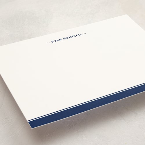 This is a navy personalized stationery thank you cards with standard by Ann Gardner called preppy stripe printing on signature in 5x7