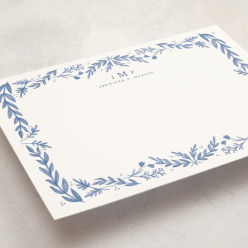 This is a delft personalized stationery thank you cards with standard by Heather Cairl called framed in floral printing on signature in 5x7