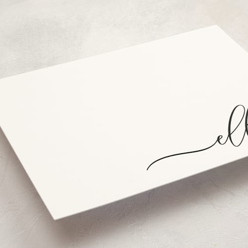 This is a noir personalized stationery thank you cards with standard by Lori Wemple called pretty script printing on signature in 5x7