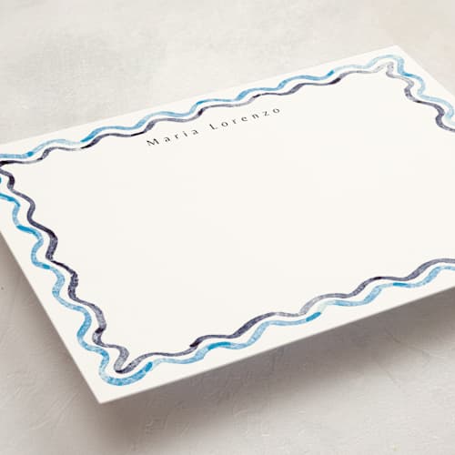 This is a ocean personalized stationery thank you cards with standard by Cass Loh called watercolor wavy border printing on signature in 5x7