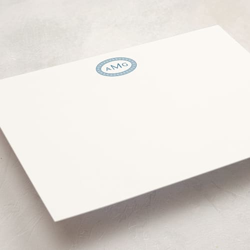 This is a cerulean personalized stationery thank you cards with standard by Olivia Raufman called ellipse monogram printing on signature in 5x7