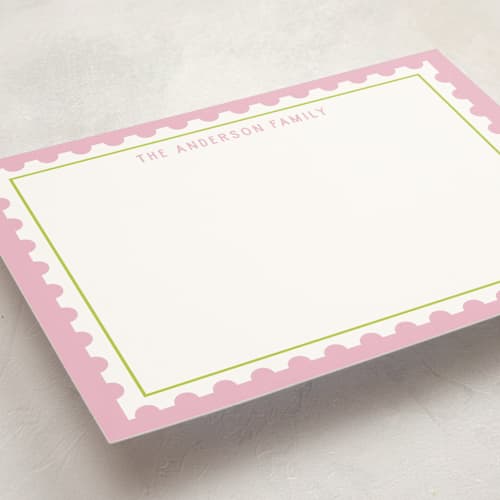 This is a peony personalized stationery thank you cards with standard by Ilene Guy called postage stamp printing on signature in 5x7