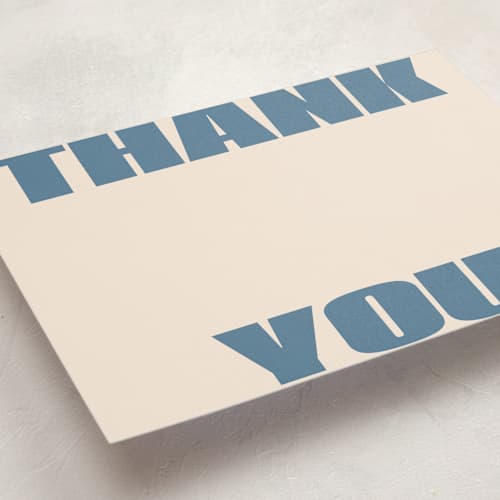 This is a denim personalized stationery thank you cards with standard by Claudia Orengo called retro bold printing on signature in 5x7