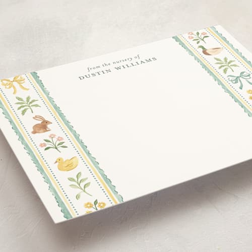 This is a duck egg personalized stationery thank you cards with standard by Sarah Knight called ribbons printing on signature in 5x7