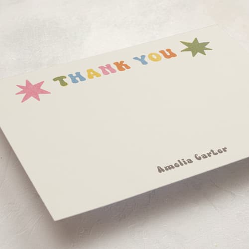 This is a soft retro personalized stationery thank you cards with standard by Sabrina Excene called thank you riso printing on signature in 5x7