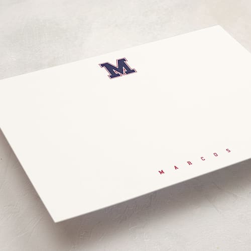 This is a patriot personalized stationery thank you cards with standard by Kamala Nahas called varsity printing on signature in 5x7