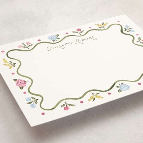 This is a basil personalized stationery thank you cards with standard by Sarah Knight called bloom printing on signature in 5x7