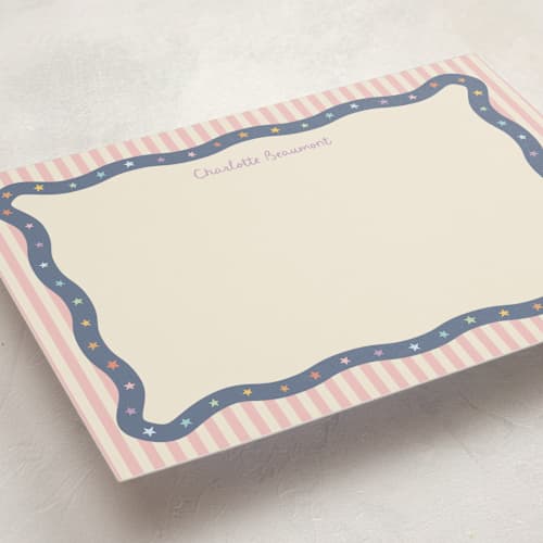 This is a cotton candy personalized stationery thank you cards with standard by Rebecca Dymon called star parade printing on signature in 5x7