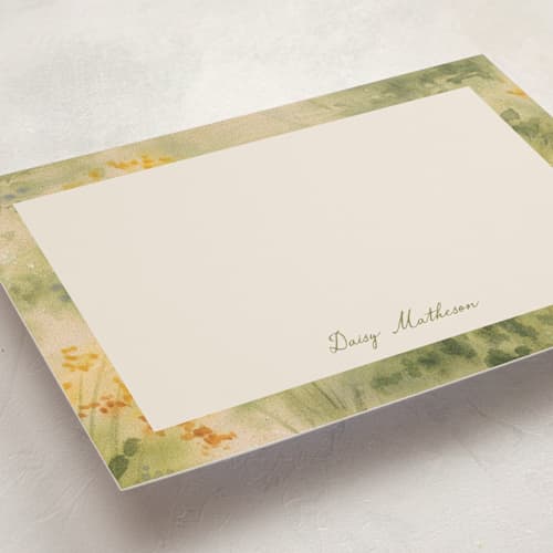 This is a spring personalized stationery thank you cards with standard by Holly Whitcomb called wildflower meadow printing on signature in 5x7
