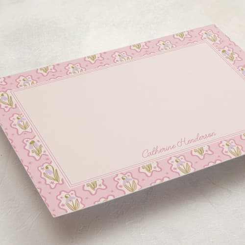 This is a peony personalized stationery thank you cards with standard by Ashton Womack called snowdrop border printing on signature in 5x7