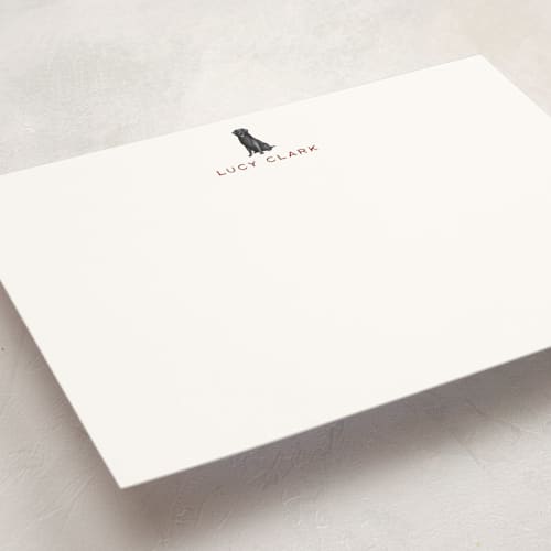 This is a bordeaux personalized stationery thank you cards with standard by Sarah Knight called black labrador printing on signature in 5x7